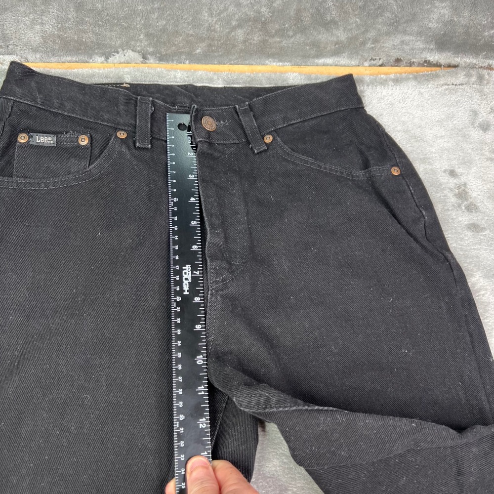 Lee High Rise Straight Leg Jeans Womens 12 Long Black Solid Denim Made in USA - Picture 12 of 15